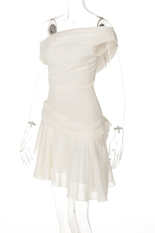 Marie One-shoulder Chiffon Mini Dress