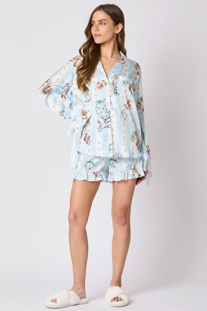 Jouri Tea Party Print Bow Tie Pajama Set