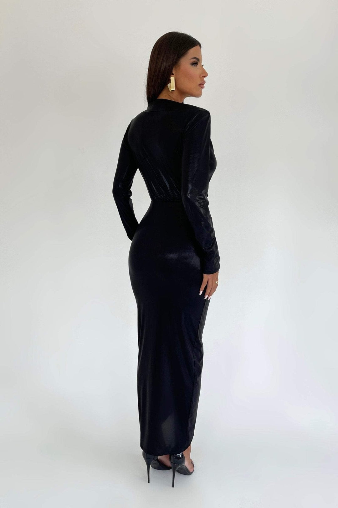 Aunika Metallic V-neck Slit Midi Dress