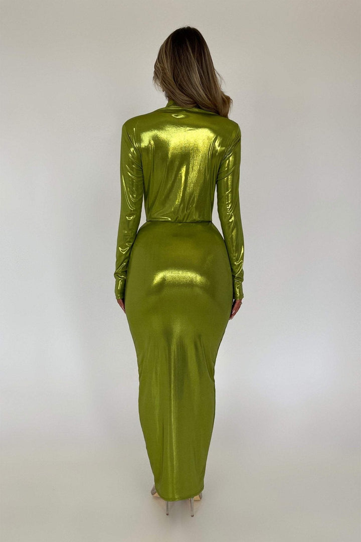 Aunika Metallic V-neck Slit Midi Dress