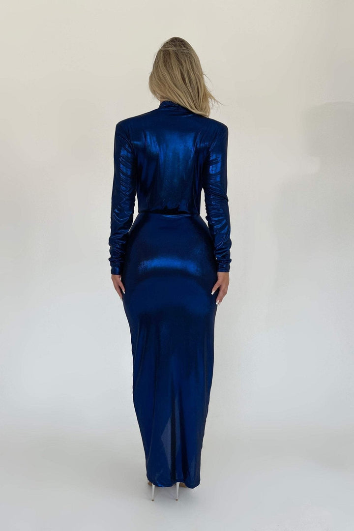 Aunika Metallic V-neck Slit Midi Dress