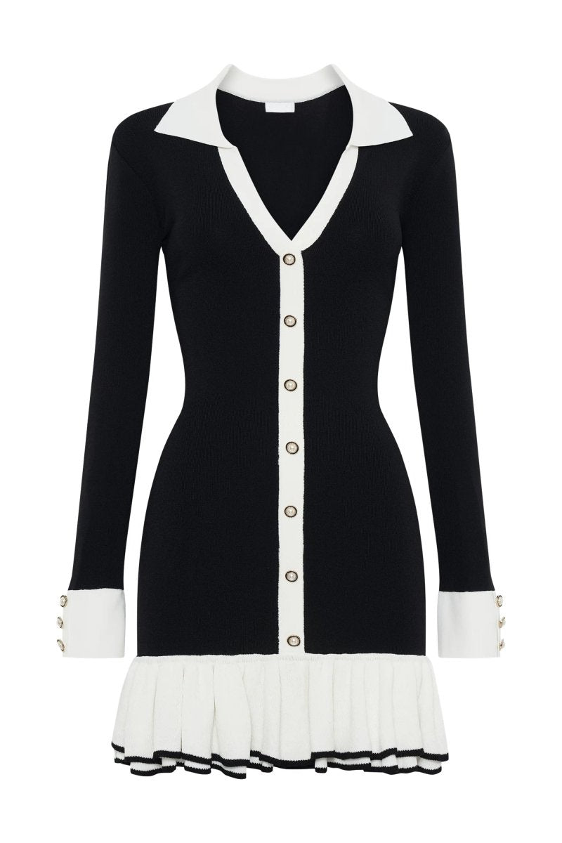 Eli Contrast Ruffle Bow Mini Knit Dress