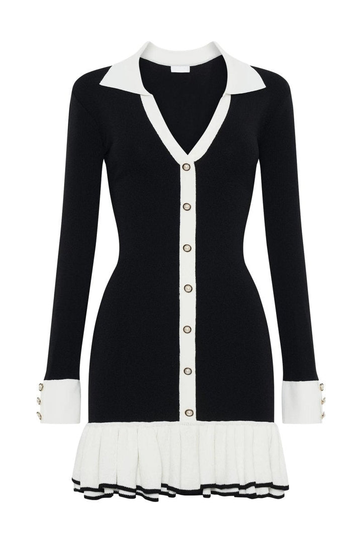 Eli Contrast Ruffle Bow Mini Knit Dress