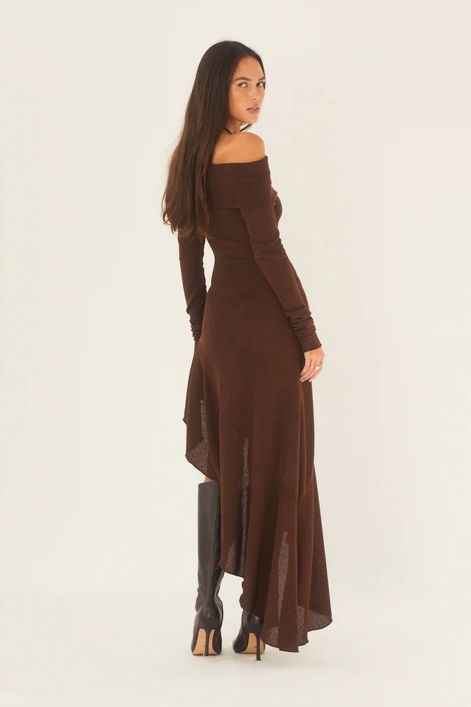 Aster Off-shoulder Flare Midi Knit Dress