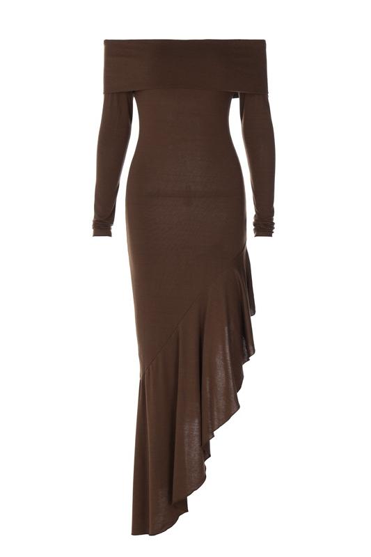 Aster Off-shoulder Flare Midi Knit Dress