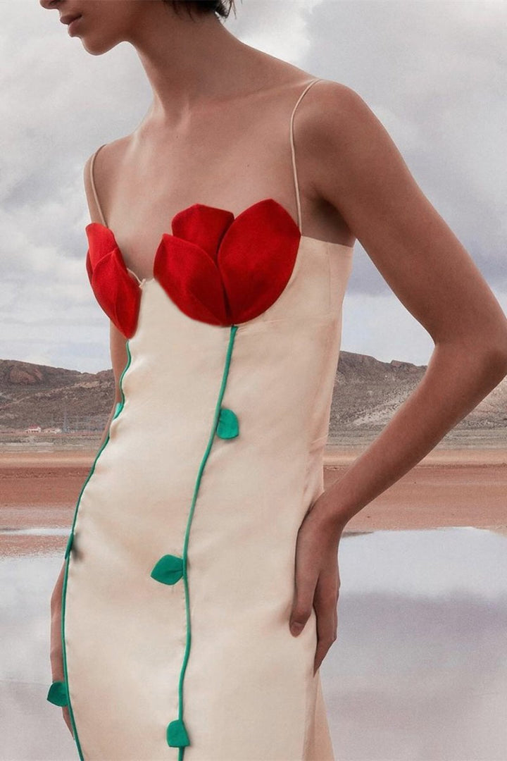 Churchelle Rose Detailed High Slit Maxi Dress