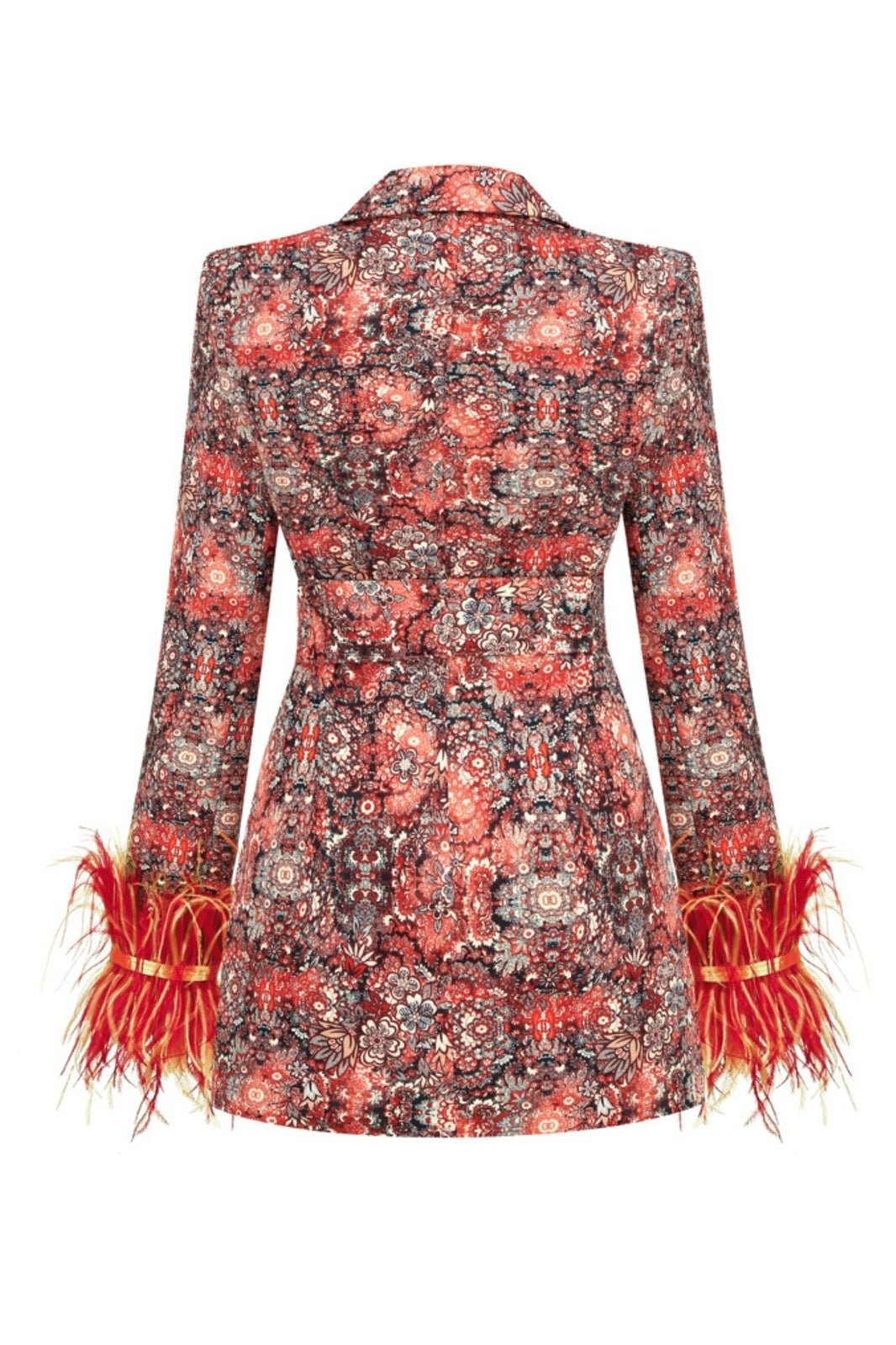 Hazel Printed Feather Belted Mini Blazer Dress
