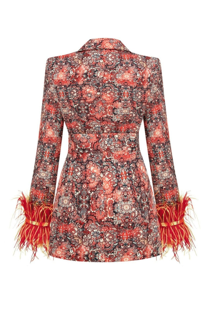 Hazel Printed Feather Belted Mini Blazer Dress