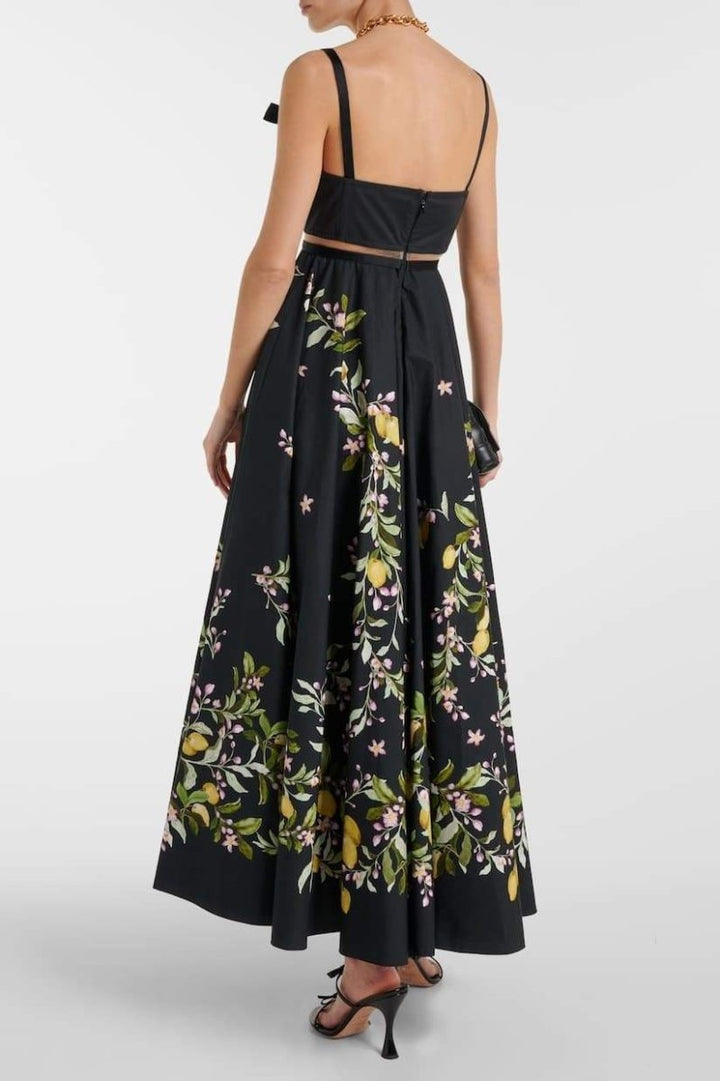 Esmeralda Floral Printed Bowknot Midi Dress