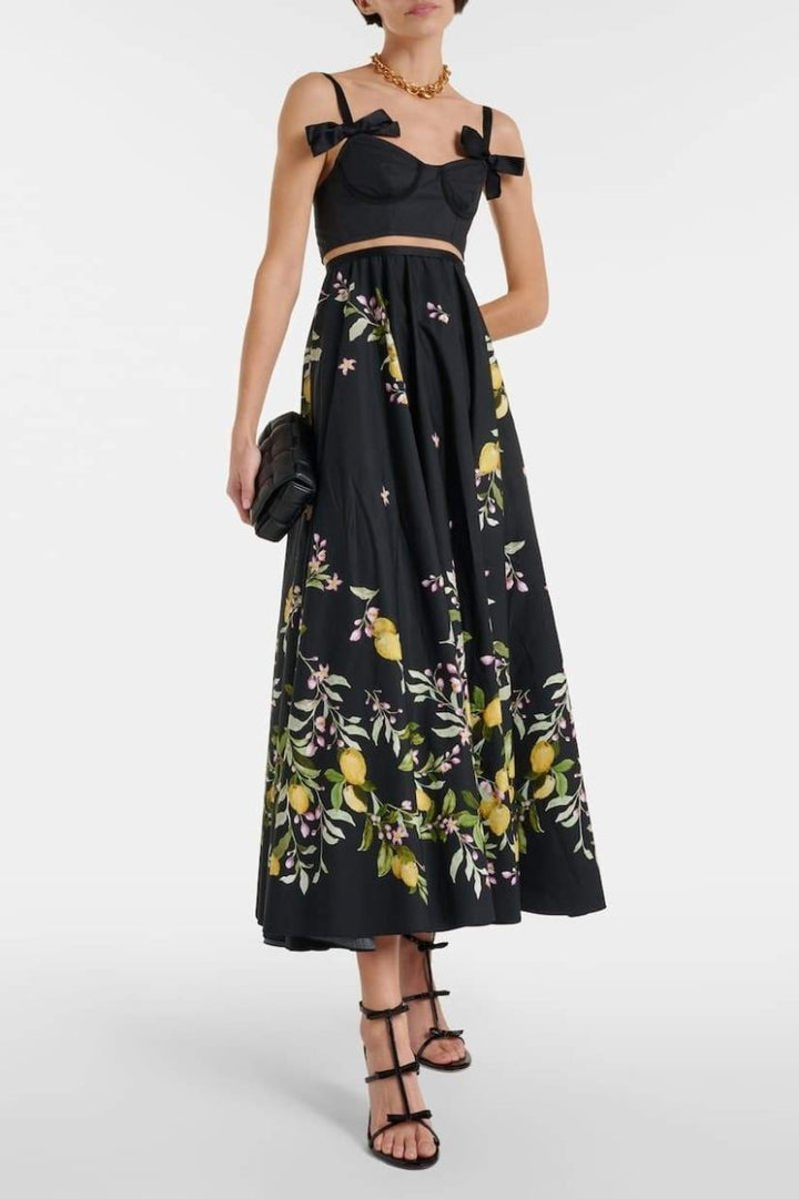 Esmeralda Floral Printed Bowknot Midi Dress