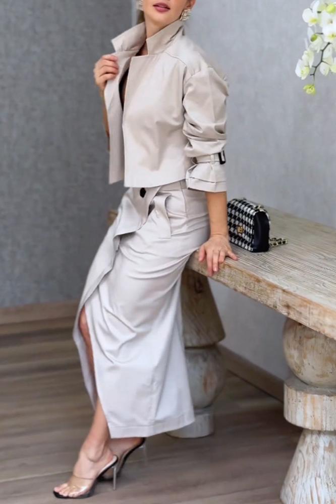 Gianna Lapel Jacket & Split Skirt Two-Piece Set