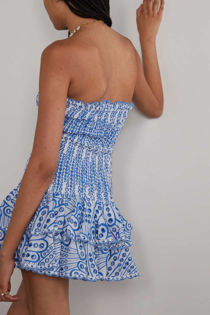 Gina  Embroidered Lace Strapless Mini Bodycon Dress