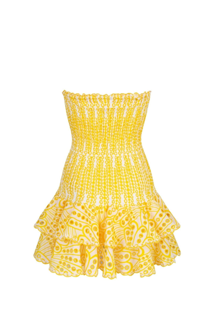 Gina  Embroidered Lace Strapless Mini Bodycon Dress