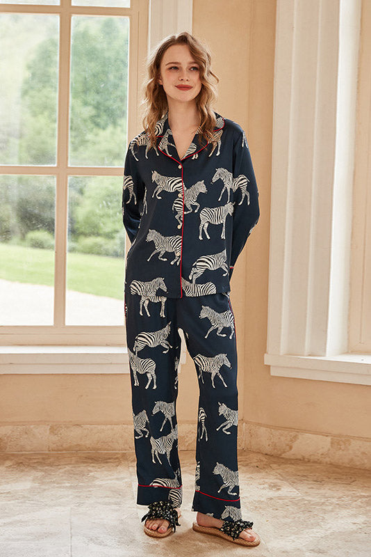 Tara Blue Zebra Print Pajama Set