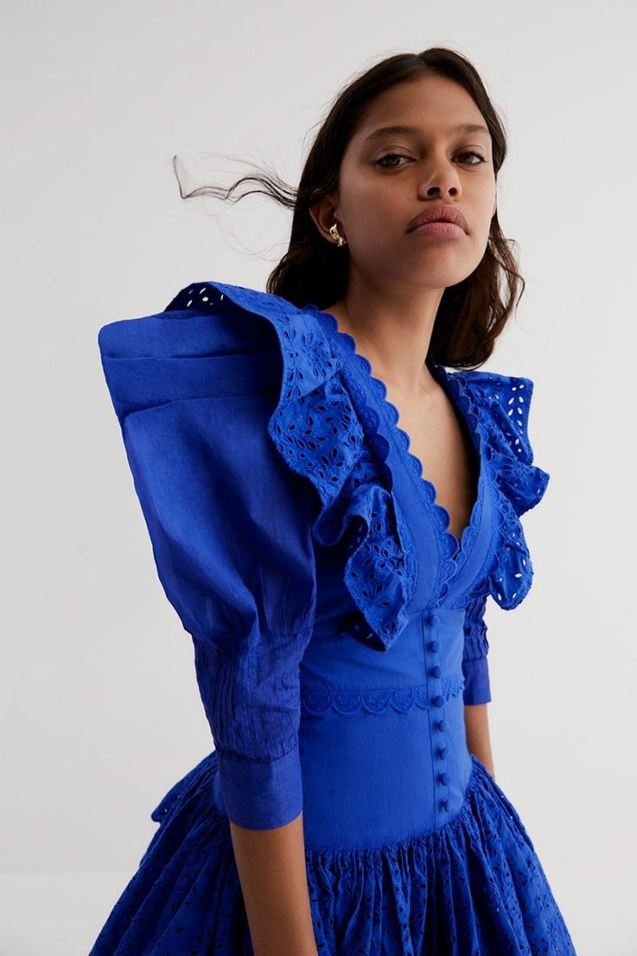 Ethel Embroidered Ruffled Mini Dress
