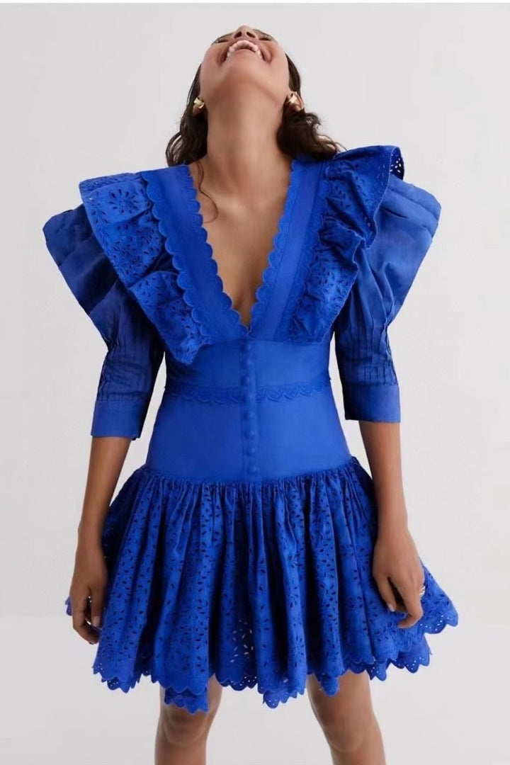 Ethel Embroidered Ruffled Mini Dress