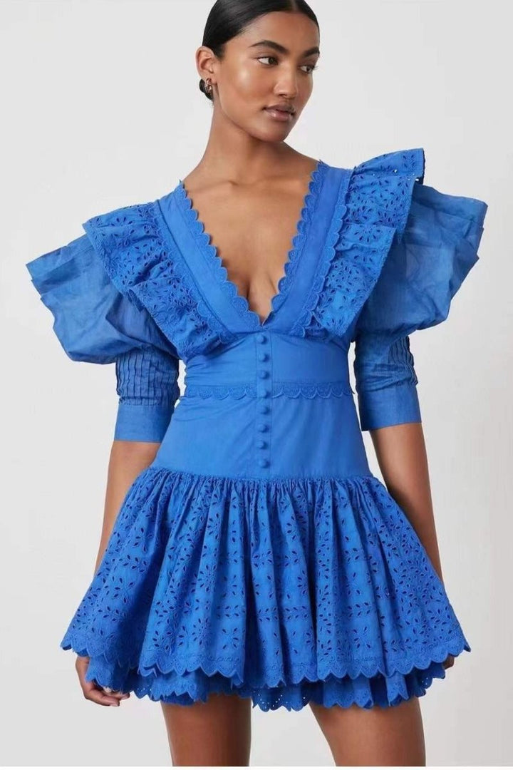 Ethel Embroidered Ruffled Mini Dress