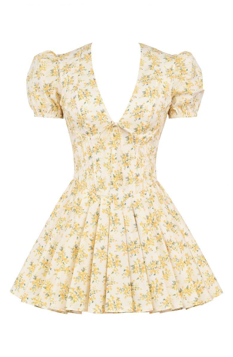 Ivory Floral V-neck Corset Mini Dress