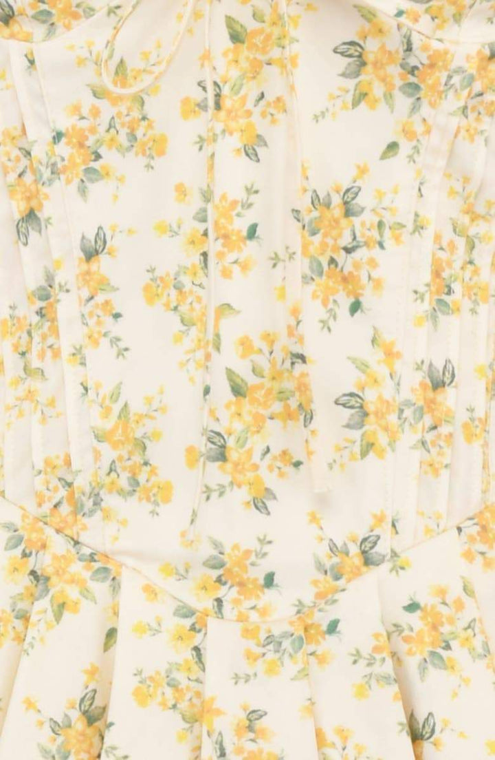 Ivory Floral V-neck Corset Mini Dress