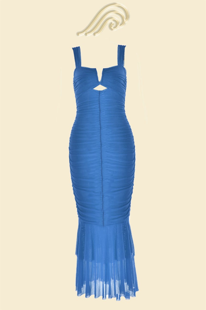 Esther Gathered Flare Mesh Midi Dress