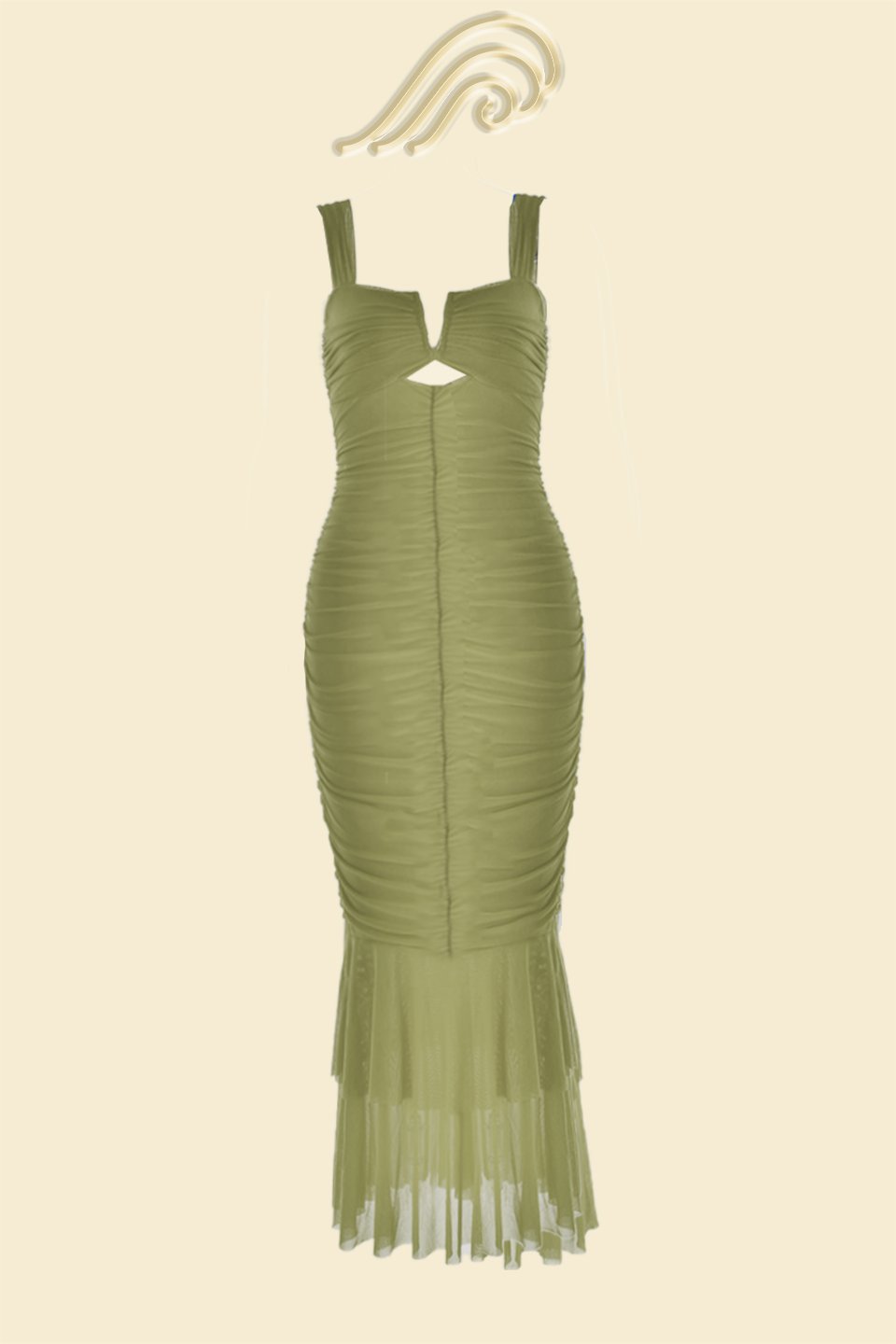 Esther Gathered Flare Mesh Midi Dress