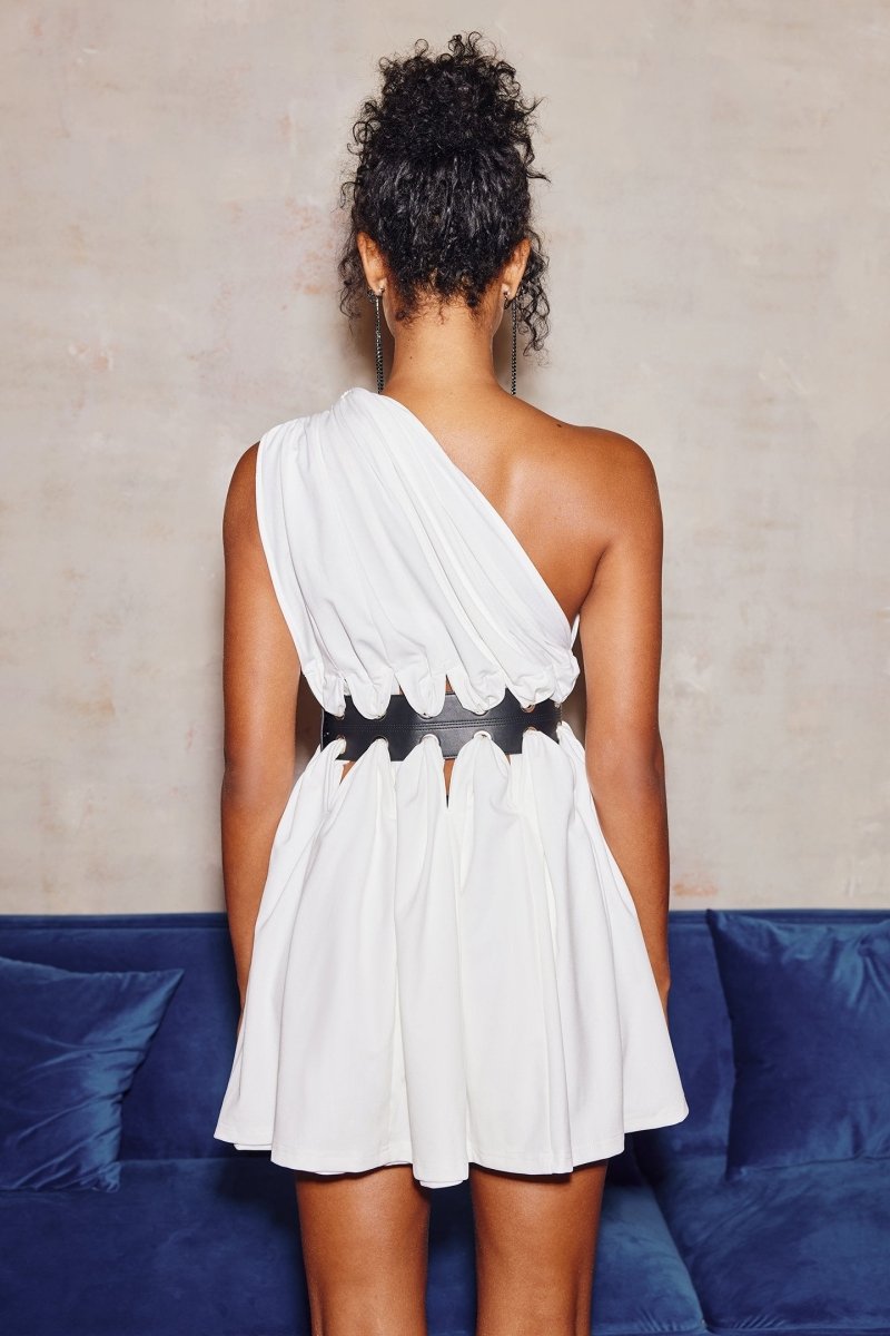 Gail Belted One Shoulder Mini Dress