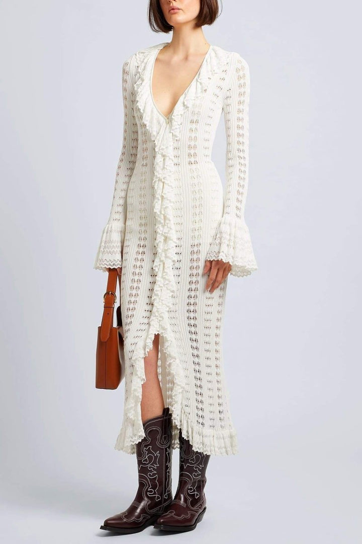Etta Ruffled Crochet Midi Dress