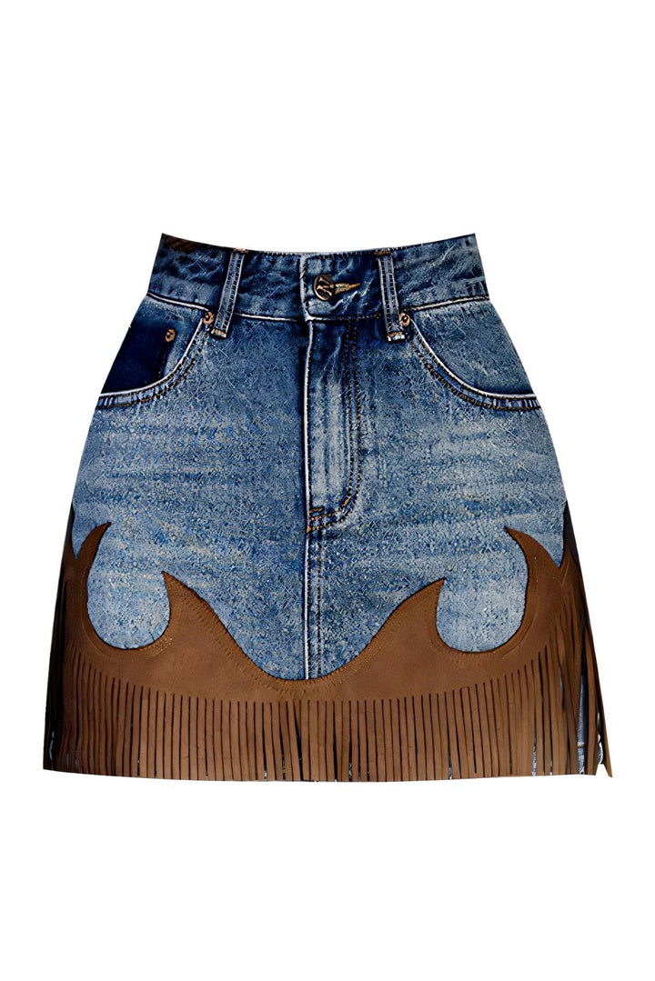 Begonia Splice Tassel Denim Mini Skirt
