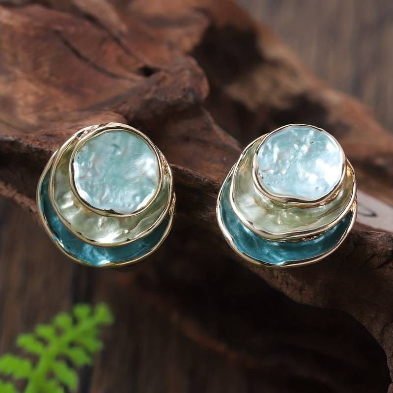 Ocean Hand-Painted Layered Earrings