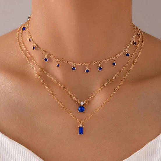 Exclusive Vintage Gold Necklace with Blue Zirconia