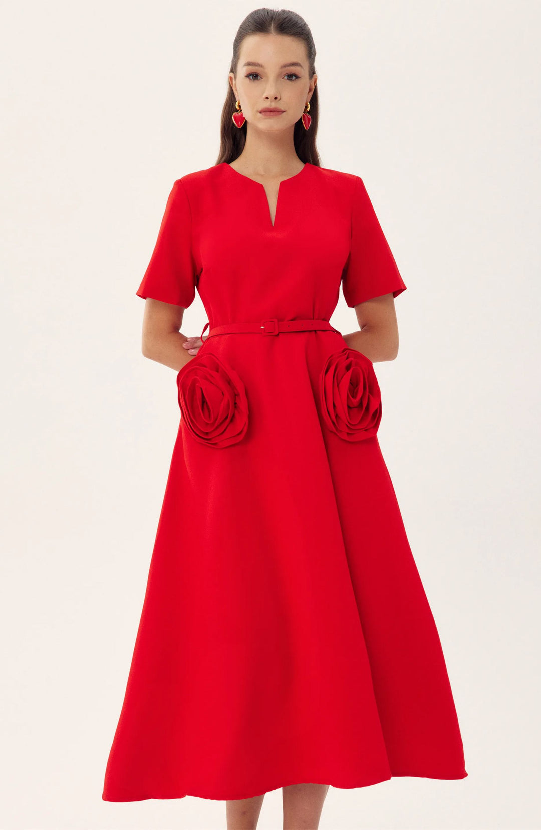 Golinda Floral Appliqué Short Sleeve Midi Dress