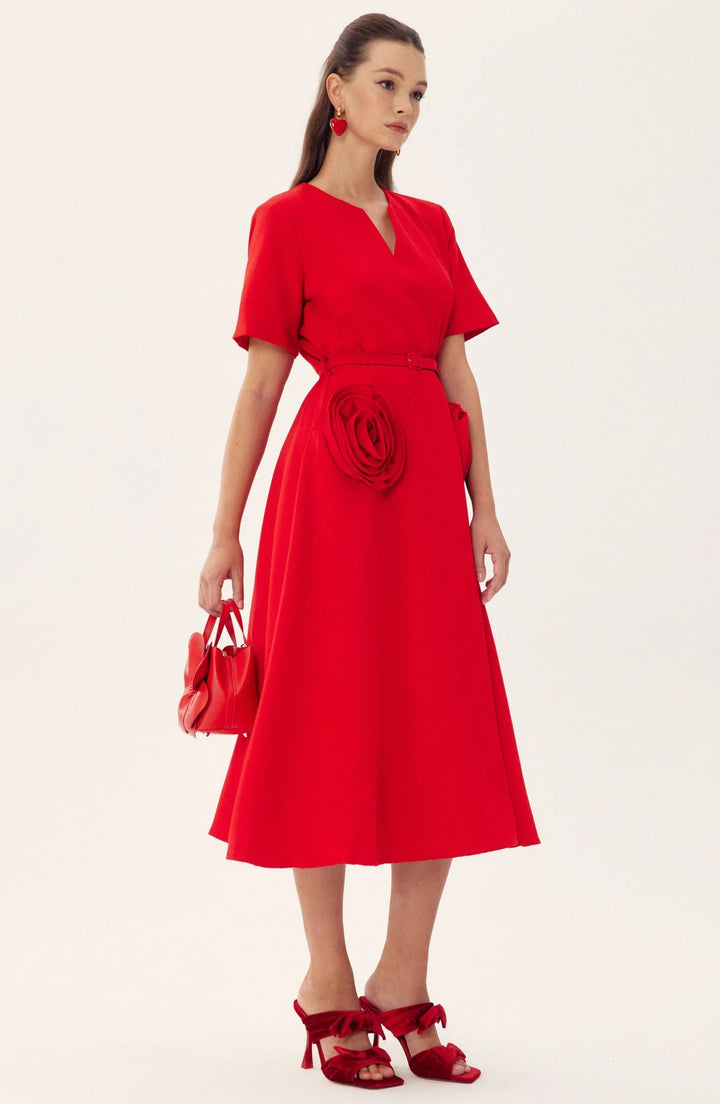 Golinda Floral Appliqué Short Sleeve Midi Dress