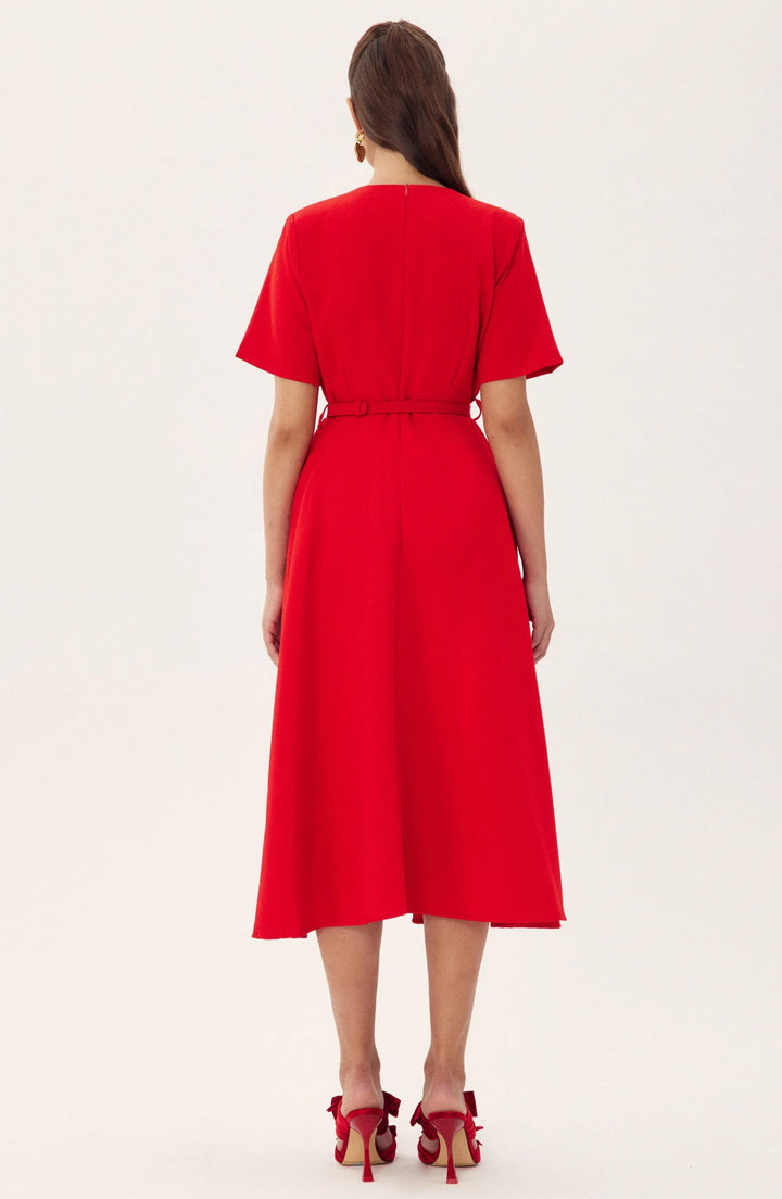 Golinda Floral Appliqué Short Sleeve Midi Dress