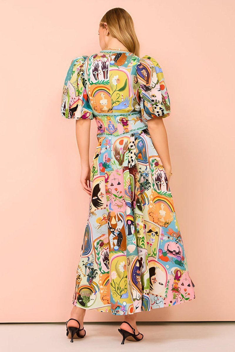 Fauzia V-neck Puff Sleeve Midi Dress