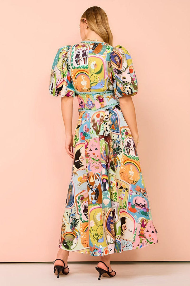 Fauzia V-neck Puff Sleeve Midi Dress