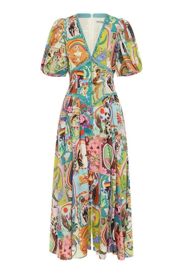 Fauzia V-neck Puff Sleeve Midi Dress