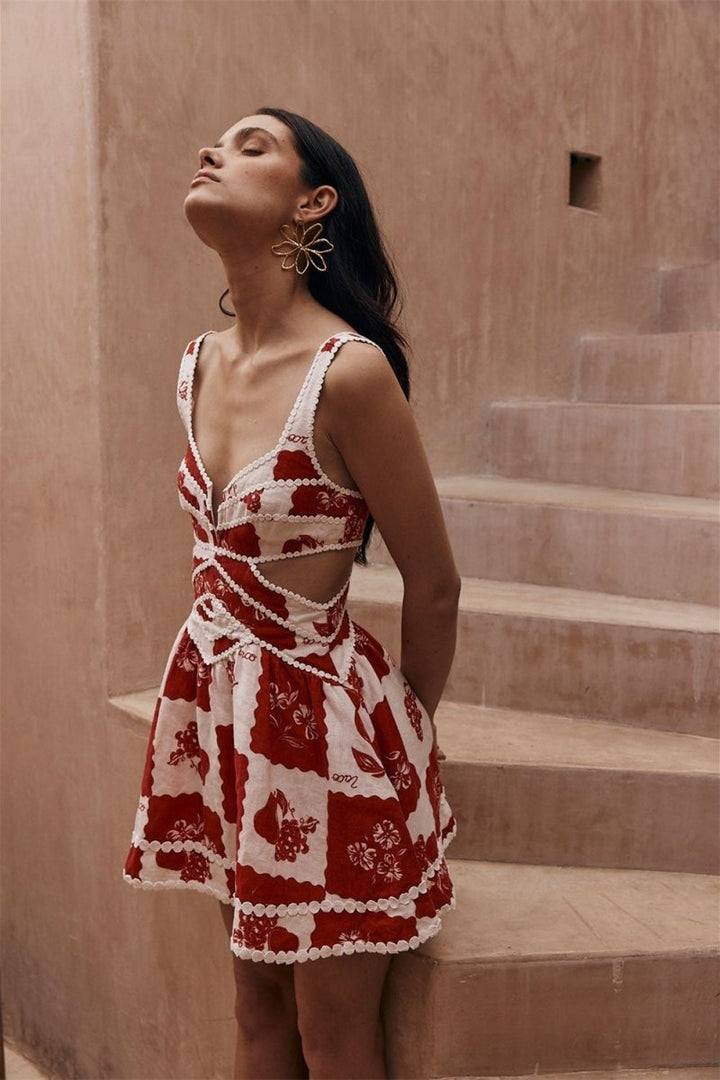 Chinkee Printed Cut-out Mini Dress