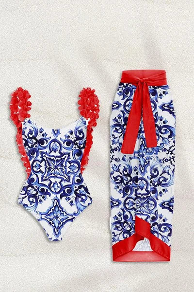 Gessa Printed Gathered Two-pieces Swim Set