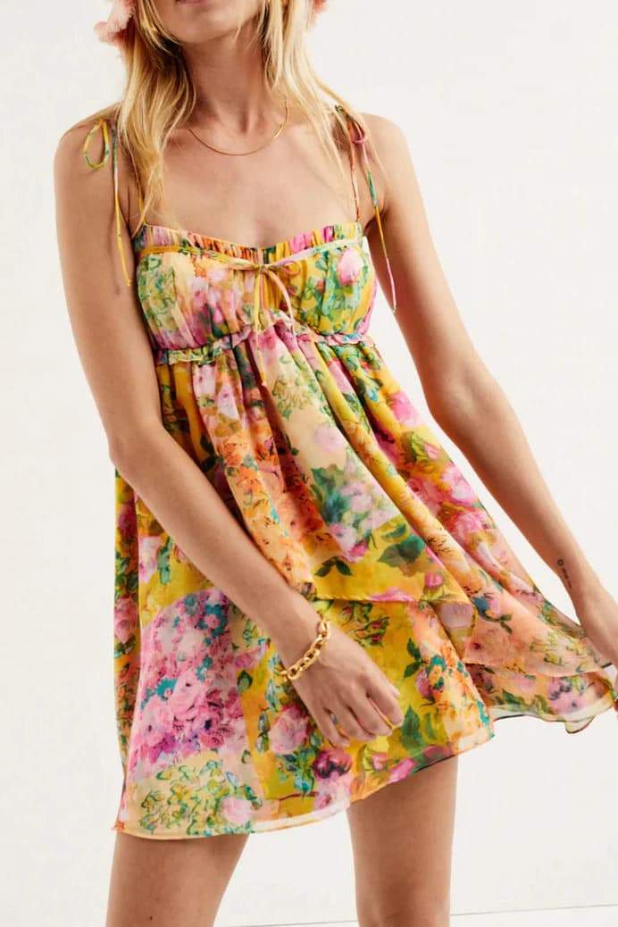 Enola Floral Printed Chiffon Mini Dress