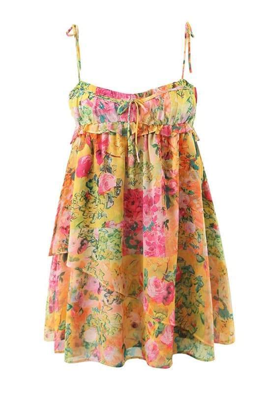 Enola Floral Printed Chiffon Mini Dress