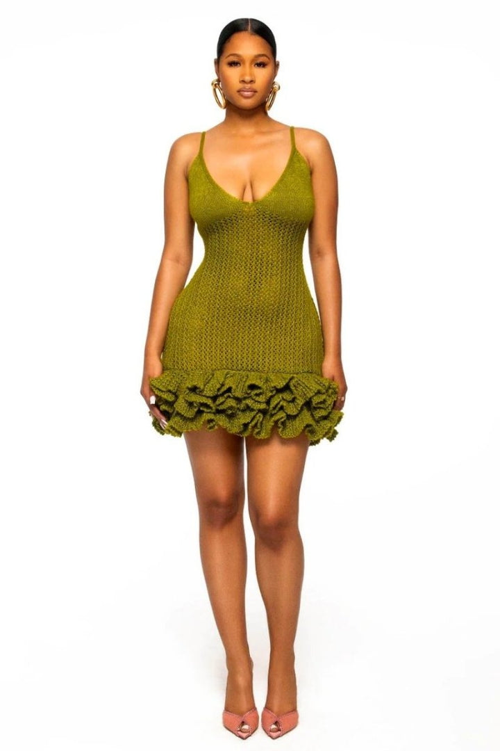 Dundee V-neck Ruffle Hem Knit Mini Dress