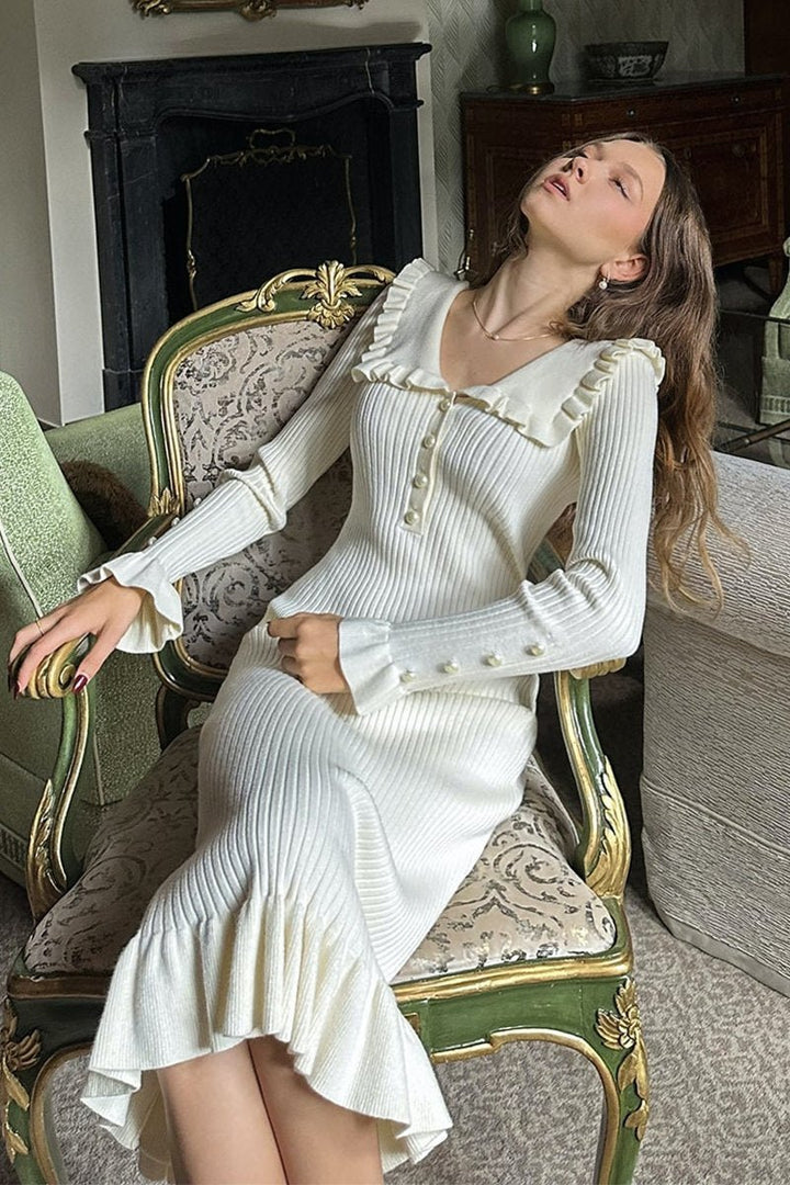 Finch Ruffle Pearl Midi Knit Dress