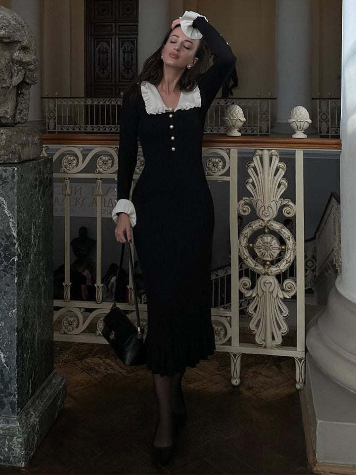 Finch Ruffle Pearl Midi Knit Dress